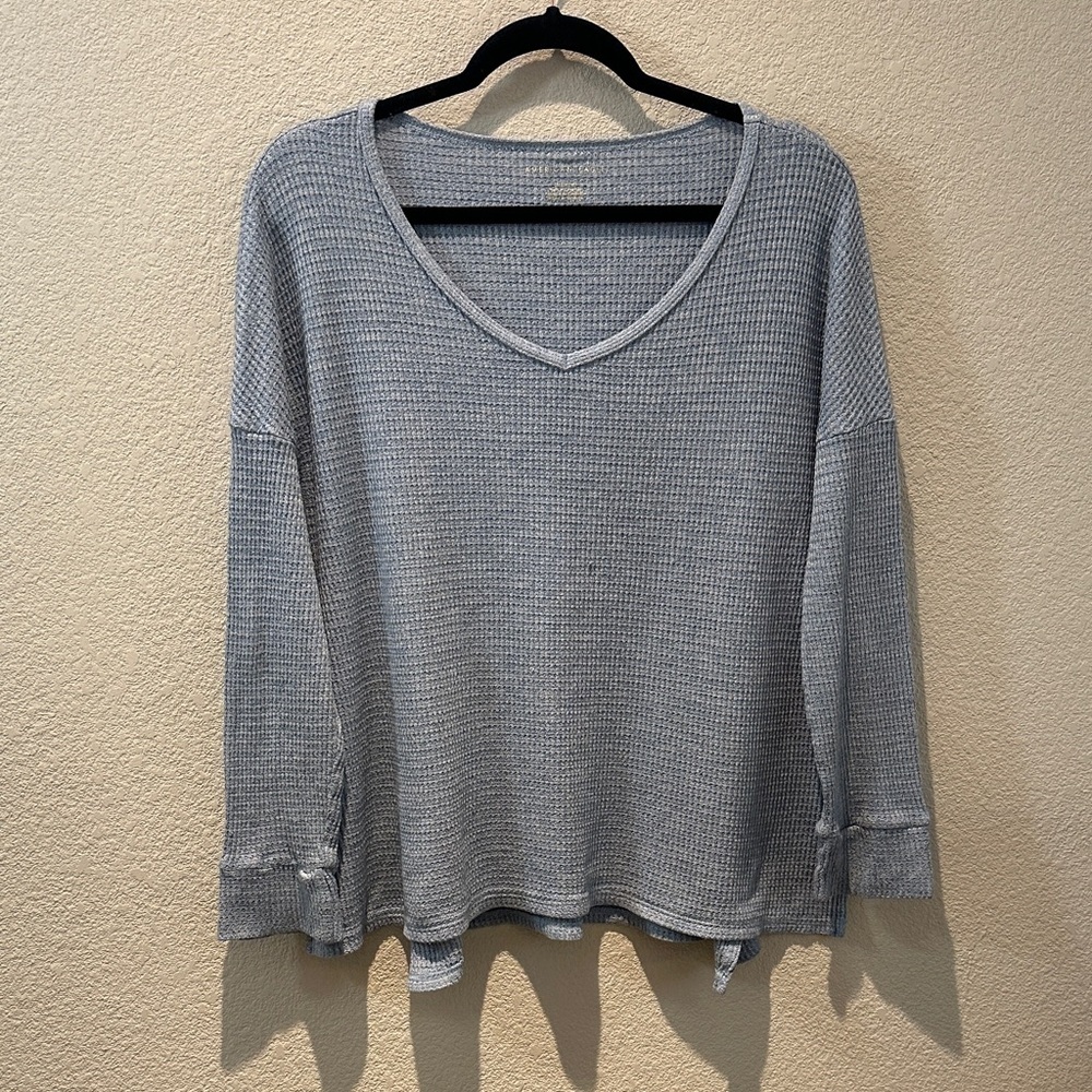 American Eagle Outfitters Light Blue Waffle V-Neck Sweater